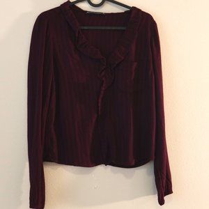 Abercrombie & Fitch Long Sleeved Burgundy Top with Ruffle